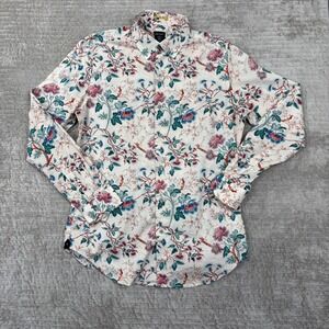 Rare Rabbit Porto Floral Cotton Button Down Shirt White Pink Blue Women Small